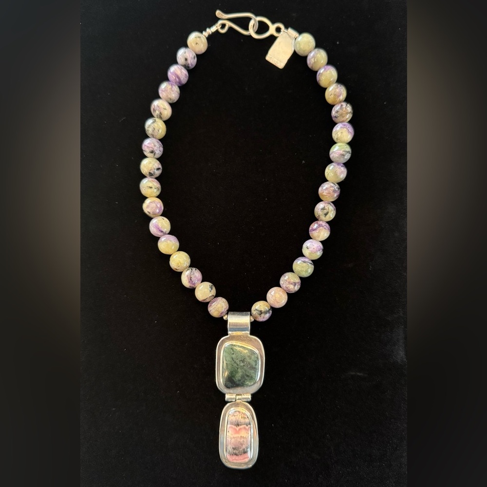 NWOT Jasper Beaded Necklace with 925 Pendant